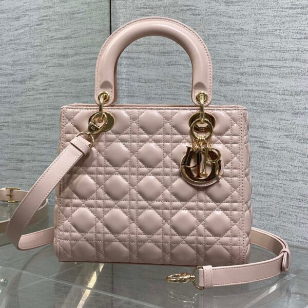 DIOR MEDIUM LADY BAG 24 IN PINK CALFSKIN GOLD HARDWARE