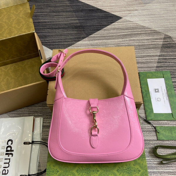 JACKIE SMALL SHOULDER BAG 27 IN PINK CRACKED LACQUER GOLD HARDWARE
