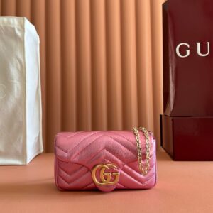 GUCCI GG MARMONT BAG 16 IN METALLIC PINK LAMBSKIN