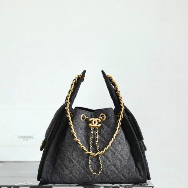 Chanel 25cm Black Denim Bag with Gold Hardware