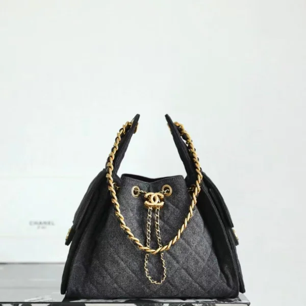Chanel 25cm Black Denim Bag with Gold Hardware