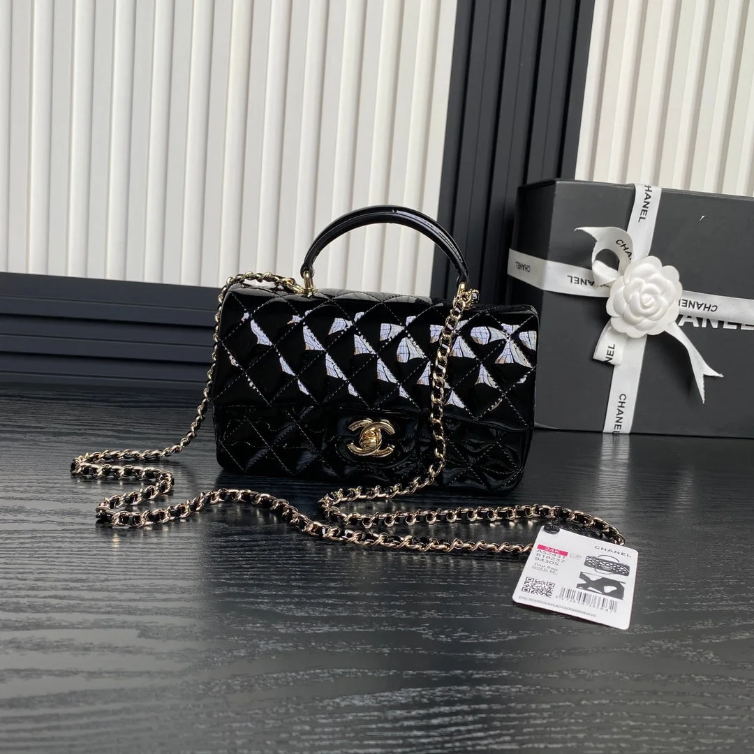 Chanel Patent Quilted Mini Top Handle Flap Bag