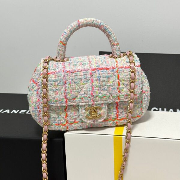 Chanel Mini Flap Bag with Top Handle Pink Tweed Bag