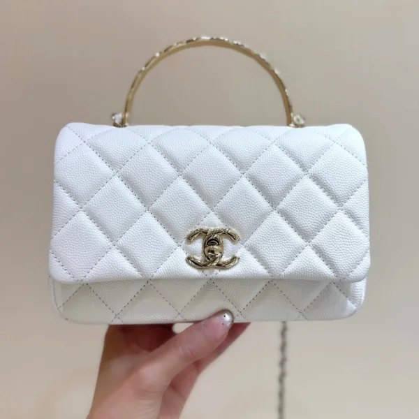 Chanel Nano Coco White Handle bag Gold Hardware