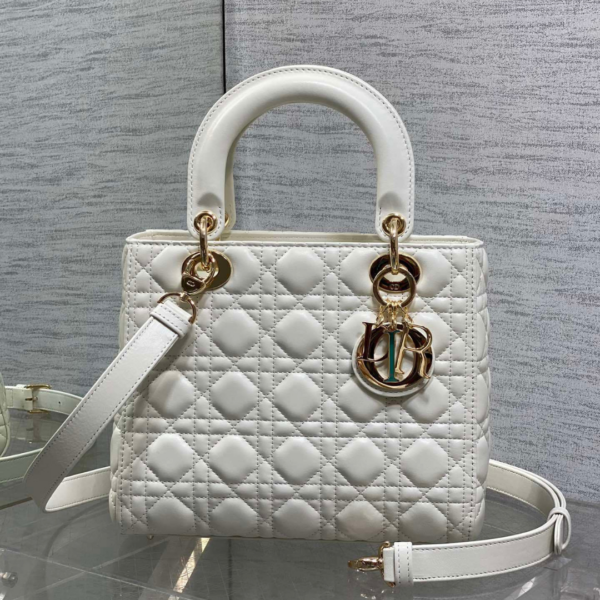 Dior Medium Lady Bag in White Gold Hardware