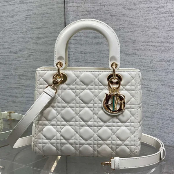 Dior Medium Lady Bag in White Gold Hardware
