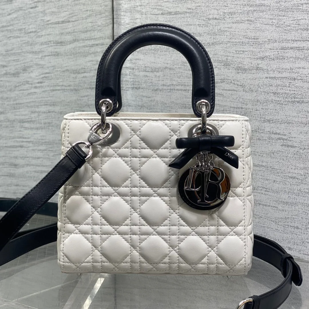 DIOR Lady Dior Bag with Chain Two-Tone Latte and Black