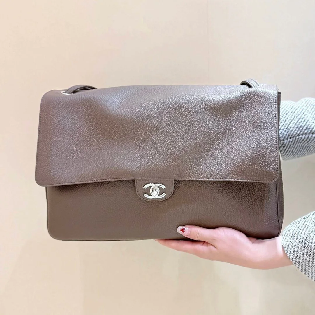 Chanel Maxi Flap 38 in Taupe Grained Calfskin SS26 Collection