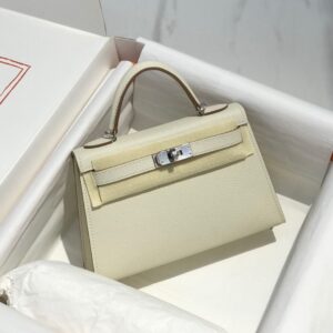HERMES KELLY MINI 20 WHITE EPSOM SILVER HARDWARE