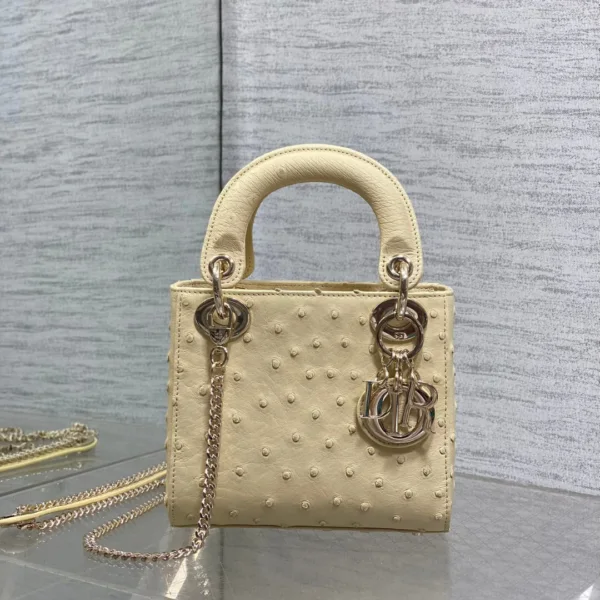 Christian Dior Mini Lady Dior bag in Beige ostrich leather