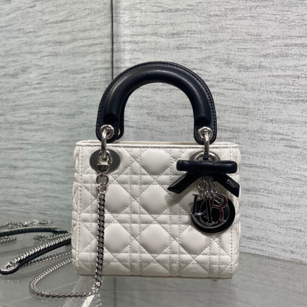 Dior Mini Lady Dior Bag with Chain in two-tone latte and black