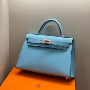 HERMES KELLY MINI 20 SKY BLUE EPSOM SILVER HARDWARE