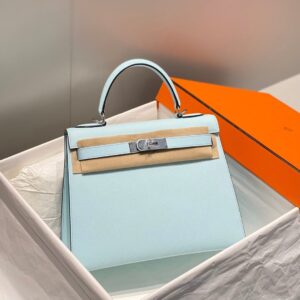 HERMES KELLY 28CM IN BLUE BRUME EPSOM PALLADIUM HARDWARE