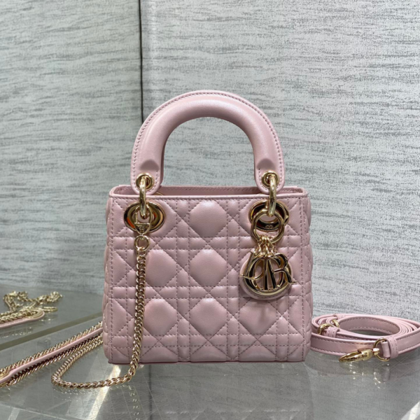 DIOR LADY DIOR MINI PINK GOLD HARDWARE