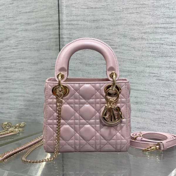 DIOR LADY DIOR MINI PINK GOLD HARDWARE