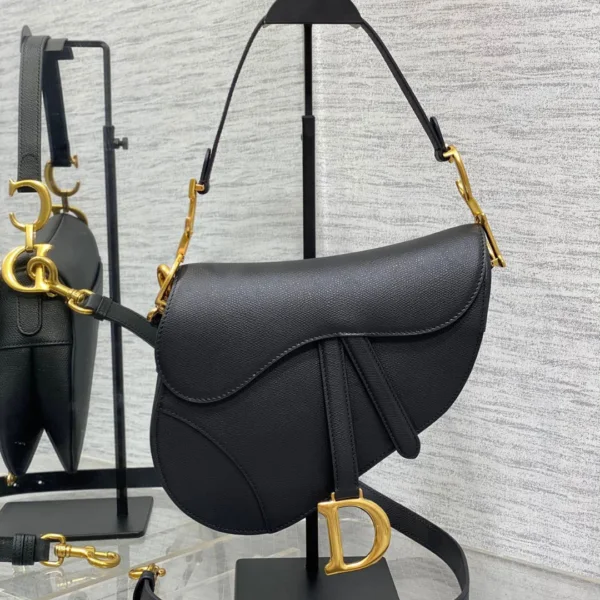 Christian Dior Saddle Bag in Black Gold Hardware