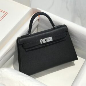 HERMES KELLY MINI 20 BLACK EPSOM SILVER HARDWARE