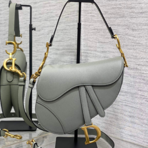 Dior Saddle Bag in Stone Gray Gold Hardware