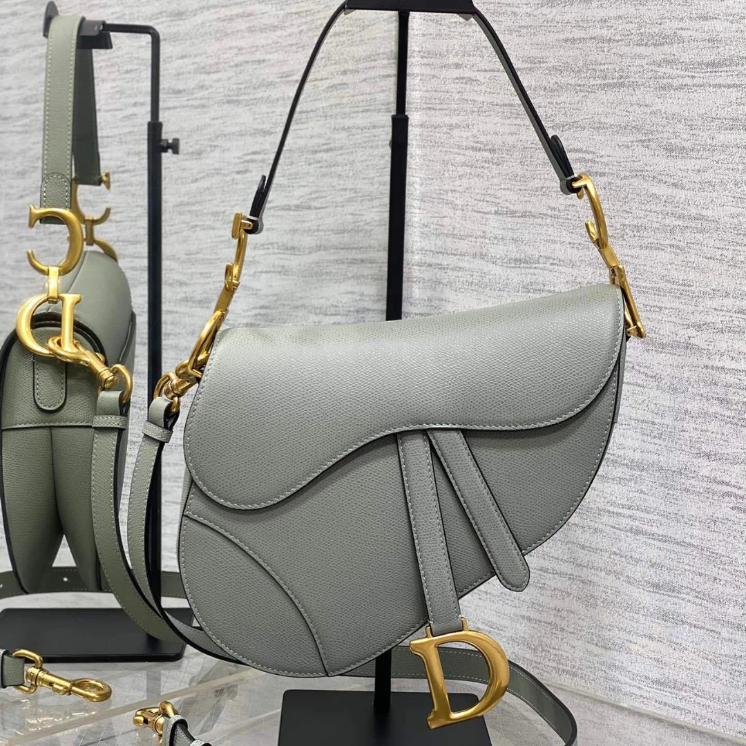 Dior Saddle Bag in Stone Gray Gold Hardware