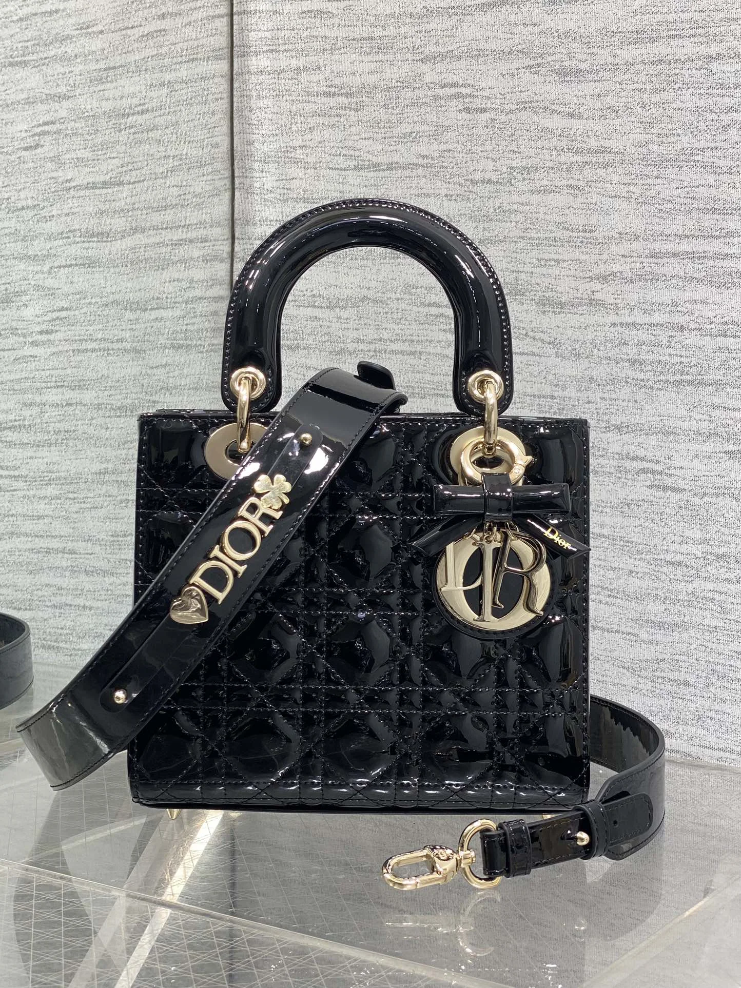 Christian Dior Small Lady Dior bag in Black Patent