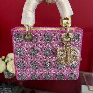 LADY DIOR BAG Metallic Calfskin & Satin with Rose Des Vent