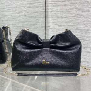 Dior Bow Bag Small Black Ostrich Leather
