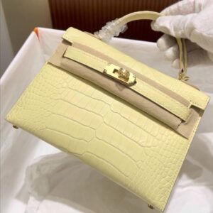 Hermes Kelly 20 Yellow Crocodile Leather