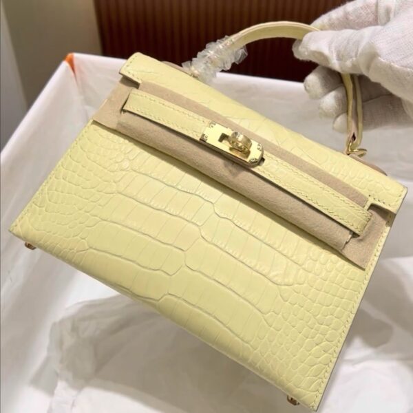 Hermes Kelly 20 Yellow Crocodile Leather