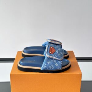LV Men Blue Denim Slides