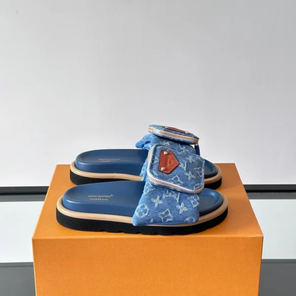 LV Men Blue Denim Slides