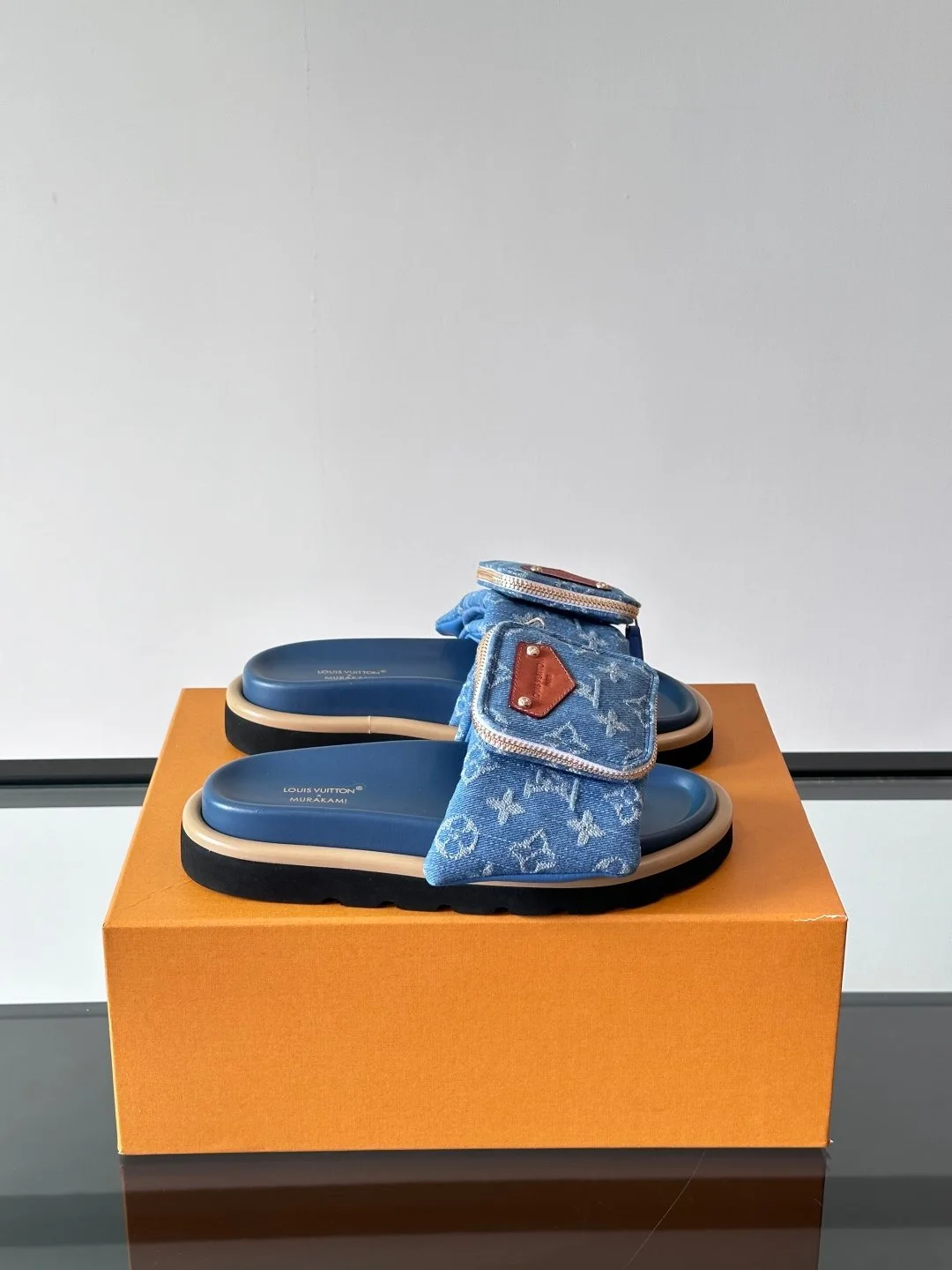 LV Men Blue Denim Slides