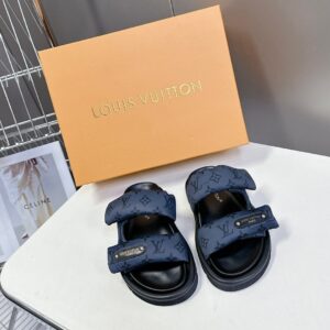LV Women Blue Fabric Leather Sandals