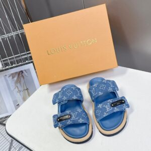 LV Women Blue Denim Leather Sandals