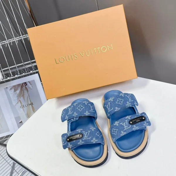 LV Women Blue Denim Leather Sandals