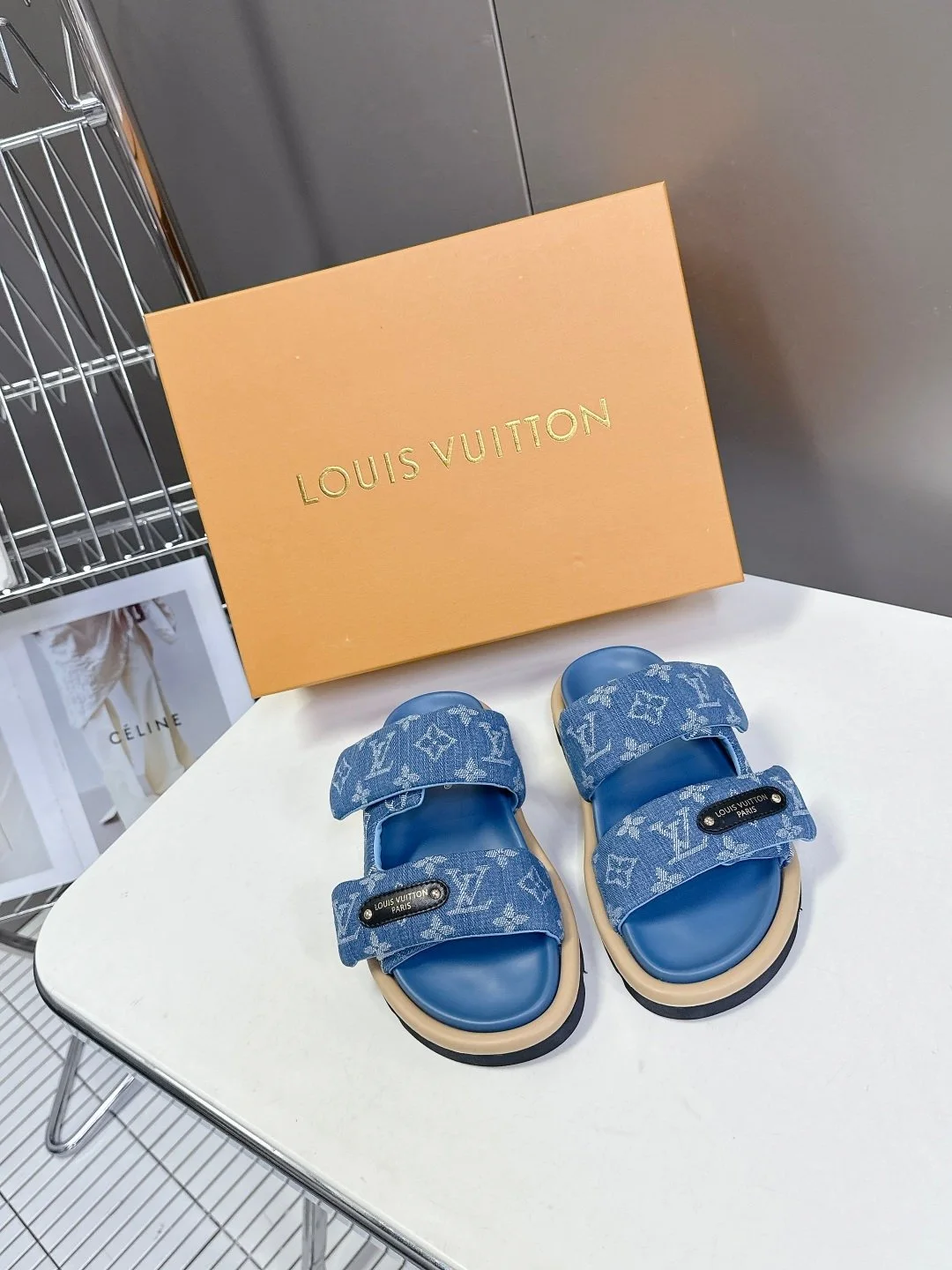 LV Women Blue Denim Leather Sandals