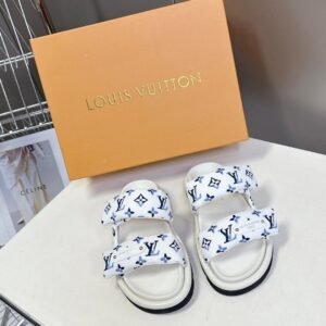 LV Women White Printed Fabric Sandals