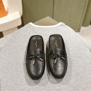 LV Women Black Leather Mules