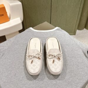 LV Women White Leather Mules
