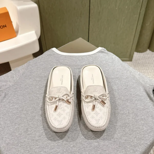 LV Women White Leather Mules