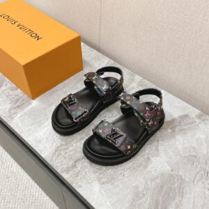 LV Women Black Multi Leather Strap Sandals