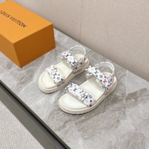 LV Women White Patterned Fabric Sandals