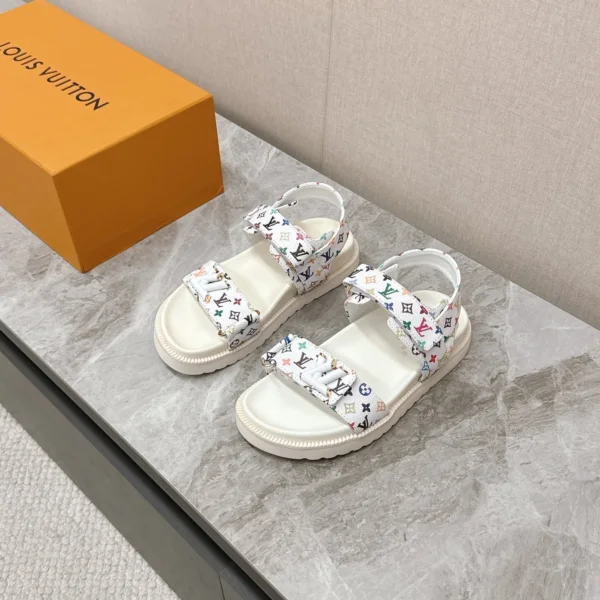 LV Women White Patterned Fabric Sandals