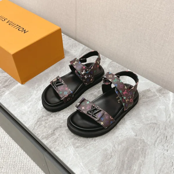 LV Women Multicolor Canvas Strap Black Sandals