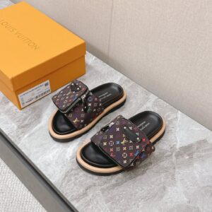 LV Women Black Multicolor Canvas Comfort Mules