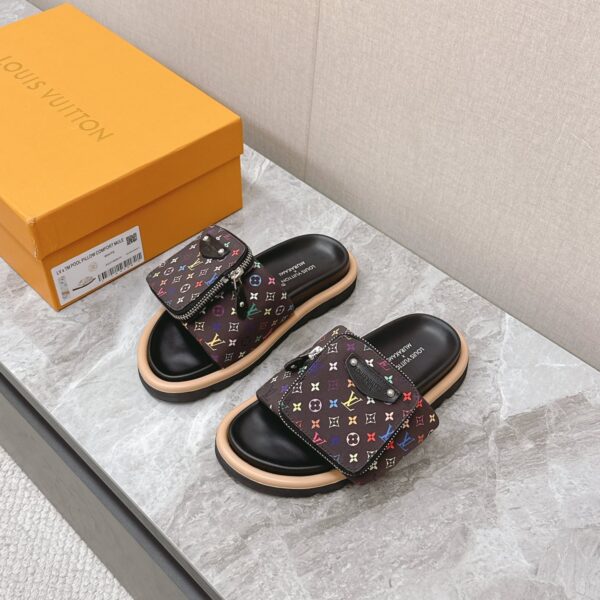 LV Women Black Multicolor Canvas Comfort Mules