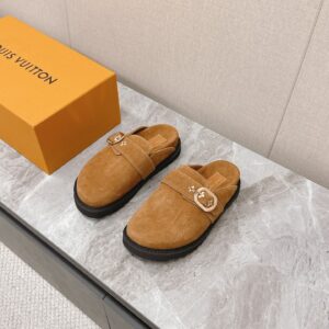 LV Women Brown Suede Mules