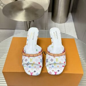 LV Women White Multicolor Leather Heels