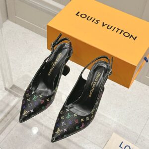 LV Women Black Patterned Leather Heels