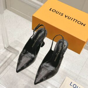 LV Women Black Patterned Leather Heels