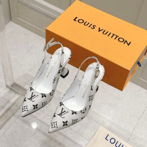 LV Women White Leather Monogram Slingback Heels